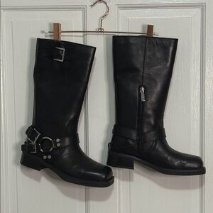 Michael Kors Black Moto Boots with Buckle Detail